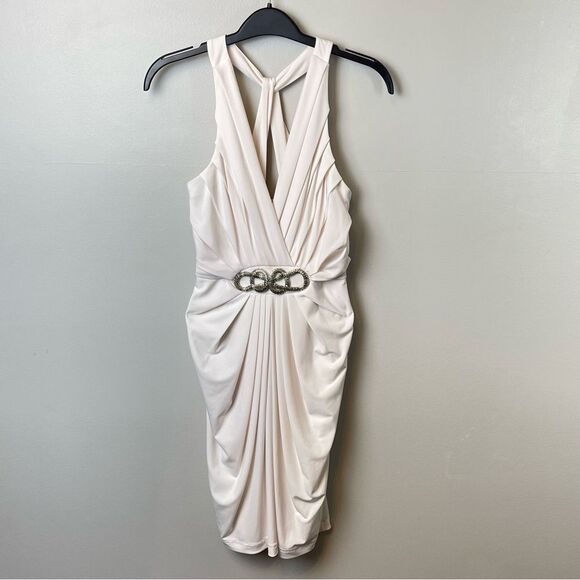 London Times Cocktail Halter Dress Soft White 8 - Picture 3 of 7